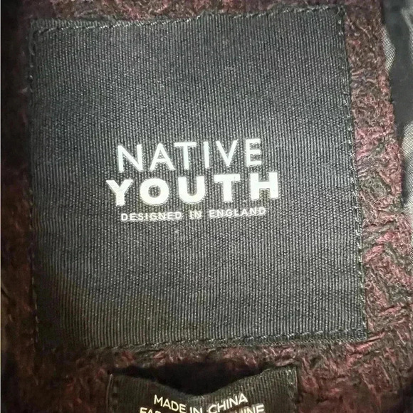 Native Youth Wool Tweed Bomber Jacket Coat Mens XL Nordstrom Burgundy NEW - Picture 4 of 4